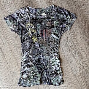 Camouflage Tissue Tee Army Green Rhinestones Y2K Military USA Fitted Patriotic